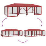 Tenda per Feste con 12 Pareti Laterali in Rete Rossa 8x4 m HDPE