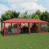 Tenda per Feste con 12 Pareti Laterali in Rete Rossa 8x4 m HDPE