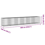 Cesto Gabbione con Copertura 600x100x100 cm in Ferro Zincato