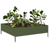 Fioriera Rialzata Giardino Verde Oliva 100x100x33,5 cm Acciaio
