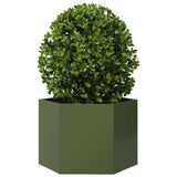 Fioriera da Giardino Verde Oliva Esagono 69x60x45 cm in Acciaio