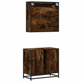 Set Mobili da Bagno 2 pz Rovere Fumo in Legno truciolato
