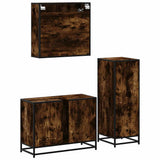 Set Mobili da Bagno 3 pz Rovere Fumo in Legno truciolato