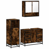Set Mobili da Bagno 3 pz Rovere Fumo in Legno truciolato