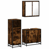 Set Mobili da Bagno 3 pz Rovere Fumo in Legno truciolato