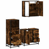 Set Mobili da Bagno 3 pz Rovere Fumo in Legno truciolato