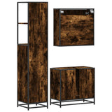 Set Mobili da Bagno 3 pz Rovere Fumo in Legno truciolato