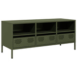 Mobile TV Verde Oliva 101,5x39x43,5cm Acciaio Laminato a Freddo