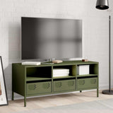 Mobile TV Verde Oliva 101,5x39x43,5cm Acciaio Laminato a Freddo