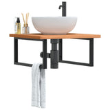 Ripiano a Parete per Lavabo in Acciaio e Massello di Faggio
