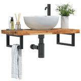 Ripiano a Parete per Lavabo in Acciaio e Massello di Acacia