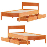 Letto senza Materasso Marrone Cera 100x200 cm in Legno di Pino