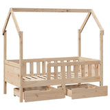 Giroletto per Bambini con Cassetti 80x170cm Legno Massello Pino