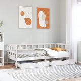 Dormeuse con Cassetti Bianco 90x200 cm Legno Massello di Pino