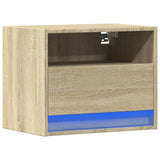 Comodino a Parete con luci LED Rovere Sonoma