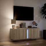 Mobile TV a Parete con Luci LED Rovere Sonoma 100x31x35 cm