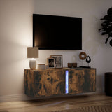 Mobile TV a Parete con Luci LED Rovere Fumo 100x31x35 cm