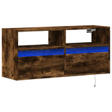 Mobile TV a Parete con Luci LED Rovere Fumo 100x31x45 cm