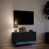 Mobile TV a Parete con Luci LED Nero 80x31x35 cm
