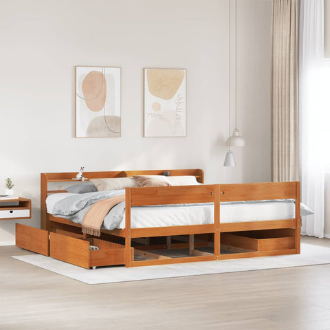 Letto senza Materasso Marrone Cera 200x200 cm in Legno di Pino