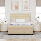 Letto a molle con materasso Crema 140 x 190 cm Tessuto