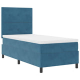 Letto a molle con materasso Blu Scuro 90 x 200 cm Velluto