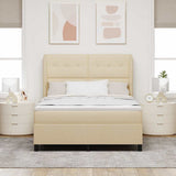 Letto a molle con testiera Crema 160 x 200 cm Tessuto