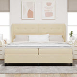 Letto a molle con testiera Crema 200 x 200 cm Tessuto