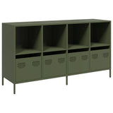 Credenza Verde Oliva 135x39x73,5 cm Acciaio Laminato a Freddo