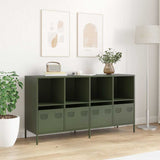 Credenza Verde Oliva 135x39x73,5 cm Acciaio Laminato a Freddo