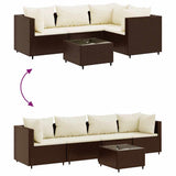 Set Divani da Giardino 5 pz con Cuscini Marrone in Polyrattan