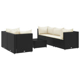 Set Mobili da Giardino 6 pz con Cuscini in Polyrattan Nero