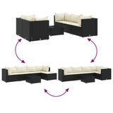 Set Mobili da Giardino 6 pz con Cuscini in Polyrattan Nero