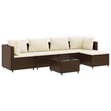 Set Mobili da Giardino 6pz con Cuscini in Polyrattan Marrone
