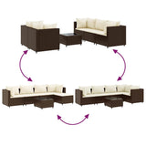 Set Mobili da Giardino 6pz con Cuscini in Polyrattan Marrone
