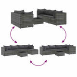 Set Divani da Giardino 6 pz con Cuscini in Polyrattan Grigio