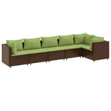 Set Mobili da Giardino 6pz con Cuscini in Polyrattan Marrone