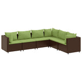 Set Mobili da Giardino 6pz con Cuscini in Polyrattan Marrone