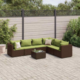 Set Divani da Giardino 7 pz con Cuscini in Polyrattan Marrone