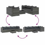 Set Divani da Giardino 6 pz con Cuscini in Polyrattan Grigio