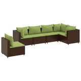 Set Mobili da Giardino 6pz con Cuscini in Polyrattan Marrone