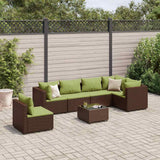 Set Divani da Giardino 7 pz con Cuscini in Polyrattan Marrone