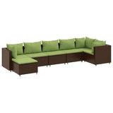 Set Divani da Giardino 7 pz con Cuscini in Polyrattan Marrone