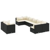 Set Divani da Giardino 9 pz con Cuscini Nero in Polyrattan