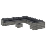 Set Divani da Giardino 11 pz con Cuscini in Polyrattan Grigio