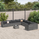 Set Divani da Giardino 11 pz con Cuscini in Polyrattan Grigio