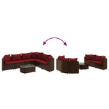 Set Divani da Giardino 7 pz con Cuscini Marrone in Polyrattan