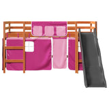 Letto a Soppalco con Tende Bambini Rosa 80x200 cm Massello Pino