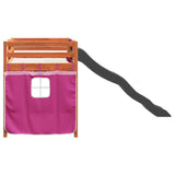 Letto a Soppalco con Tende Bambini Rosa 80x200 cm Massello Pino