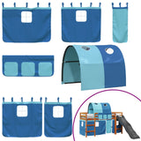 Letto a Soppalco con Tunnel Bambini Blu 80x200cm Massello Pino